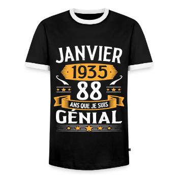 Janvier 1935 88 Ans Anniversaire Vintage Cadeau - T-shirt contrasté Homme - noir/blanc - Devant - AI Model Female 172 light (172cm) & AI Model Male 178 light (178cm)