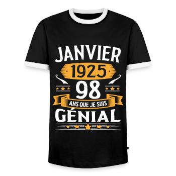 Janvier 1925 98 Ans Anniversaire Vintage Cadeau - T-shirt contrasté Homme - noir/blanc - Devant - AI Model Female 172 light (172cm) & AI Model Male 178 light (178cm)