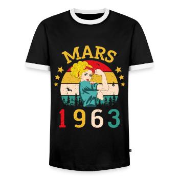 Mars 1963 Anniversaire Idée Cadeau Vintage 1963 - T-shirt contrasté Homme - noir/blanc - Devant - AI Model Female 172 light (172cm) & AI Model Male 178 light (178cm)