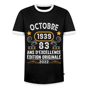 Octobre 1939 83 Ans Anniversaire Idée Cadeau Rétro - T-shirt contrasté Homme - noir/blanc - Devant - AI Model Female 172 light (172cm) & AI Model Male 178 light (178cm)