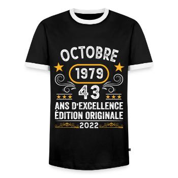 Octobre 1979 43 Ans Anniversaire Idée Cadeau Rétro - T-shirt contrasté Homme - noir/blanc - Devant - AI Model Female 172 light (172cm) & AI Model Male 178 light (178cm)