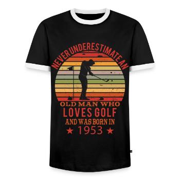 Golfer Golfer Born 1953 Birthday - Men's Ringer Shirt - black/white - Front - AI Model Female 172 light (172cm) & AI Model Male 178 light (178cm)
