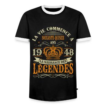 75 Ans 1948 Joyeux Anniversaire Vintage Perfection - T-shirt contrasté Homme - noir/blanc - Devant - AI Model Female 172 light (172cm) & AI Model Male 178 light (178cm)
