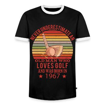Golfer Golfer Born 1967 Birthday - Men's Ringer Shirt - black/white - Front - AI Model Female 172 light (172cm) & AI Model Male 178 light (178cm)
