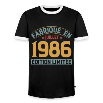 Fabriqué En Juillet 1986 Anniversaire Vintage 1986 - T-shirt contrasté Homme - noir/blanc - Devant - AI Model Female 172 light (172cm) & AI Model Male 178 light (178cm)