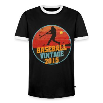 Baseball player born 2015 Birthday - Men's Ringer Shirt - black/white - Front - AI Model Female 172 light (172cm) & AI Model Male 178 light (178cm)
