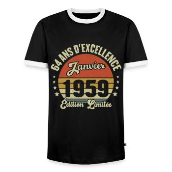 64 Ans Janvier 1959 Anniversaire Vintage Cadeau - T-shirt contrasté Homme - noir/blanc - Devant - AI Model Female 172 light (172cm) & AI Model Male 178 light (178cm)
