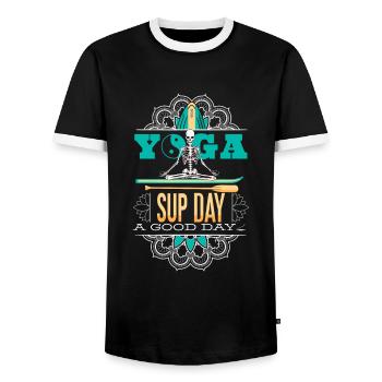 SUP paddleboarding Stand Up Paddle paddling Yoga - Männer Kontrast-T-Shirt - Schwarz/Weiß - Vorne - AI Model Female 172 light (172cm) & AI Model Male 178 light (178cm)