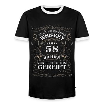 Whisky 58. Geburtstag 58 Jahre Sprüche bin wie - Männer Kontrast-T-Shirt - Schwarz/Weiß - Vorne - AI Model Female 172 light (172cm) & AI Model Male 178 light (178cm)