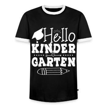 Hello Kindergarten - Men's Ringer Shirt - black/white - Front - AI Model Female 172 light (172cm) & AI Model Male 178 light (178cm)