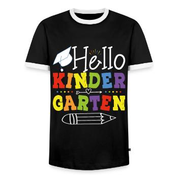 Hello Kindergarten - Men's Ringer Shirt - black/white - Front - AI Model Female 172 light (172cm) & AI Model Male 178 light (178cm)