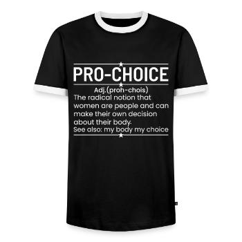 Une Drôle De Définition Du Pro-choix - T-shirt contrasté Homme - noir/blanc - Devant - AI Model Female 172 light (172cm) & AI Model Male 178 light (178cm)