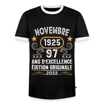 Novembre 1925 97 Ans Anniversaire Idée Cadeau - T-shirt contrasté Homme - noir/blanc - Devant - AI Model Female 172 light (172cm) & AI Model Male 178 light (178cm)