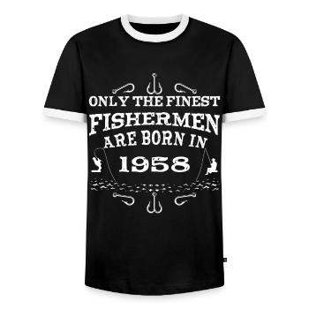 Angler Jahrgang 1958 Geburtstag geboren - Männer Kontrast-T-Shirt - Schwarz/Weiß - Vorne - AI Model Female 172 light (172cm) & AI Model Male 178 light (178cm)