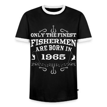 Angler Jahrgang 1965 Geburtstag geboren - Männer Kontrast-T-Shirt - Schwarz/Weiß - Vorne - AI Model Female 172 light (172cm) & AI Model Male 178 light (178cm)