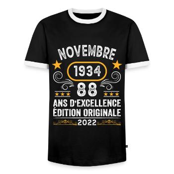 Novembre 1934 88 Ans Anniversaire Idée Cadeau - T-shirt contrasté Homme - noir/blanc - Devant - AI Model Female 172 light (172cm) & AI Model Male 178 light (178cm)