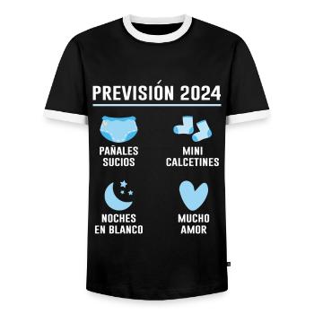 Prévisions Pour 2024 Cadeau De Grossesse 2024 - T-shirt contrasté Homme - noir/blanc - Devant - AI Model Female 172 light (172cm) & AI Model Male 178 light (178cm)