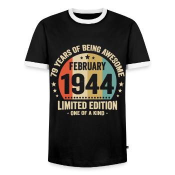 79 Years Of Being Awesome Since February 1944 - Men's Ringer Shirt - black/white - Front - AI Model Female 172 light (172cm) & AI Model Male 178 light (178cm)