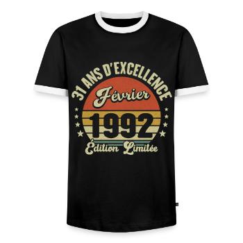 31 Ans Février 1992 Anniversaire Vintage Cadeau - T-shirt contrasté Homme - noir/blanc - Devant - AI Model Female 172 light (172cm) & AI Model Male 178 light (178cm)