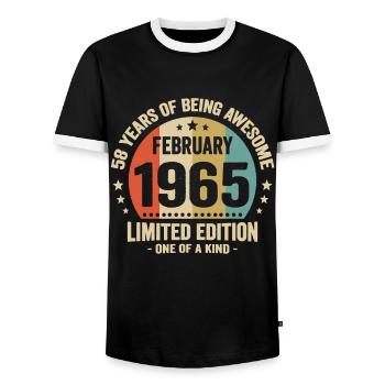 58 Years Of Being Awesome Since February 1965 - Men's Ringer Shirt - black/white - Front - AI Model Female 172 light (172cm) & AI Model Male 178 light (178cm)