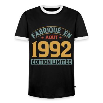 MILLÉSIME AOUT 1992 ÉDITION LIMITÉE - T-shirt contrasté Homme - noir/blanc - Devant - AI Model Female 172 light (172cm) & AI Model Male 178 light (178cm)