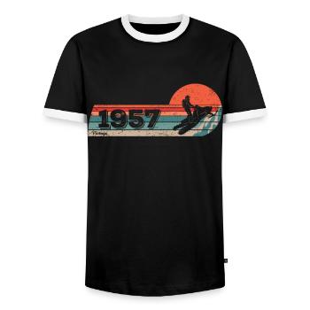 Conducteur de motoneige né en 1957 Anniversaire - T-shirt contrasté Homme - noir/blanc - Devant - AI Model Female 172 light (172cm) & AI Model Male 178 light (178cm)