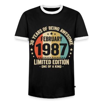 36 Years Of Being Awesome Since February 1987 - Men's Ringer Shirt - black/white - Front - AI Model Female 172 light (172cm) & AI Model Male 178 light (178cm)