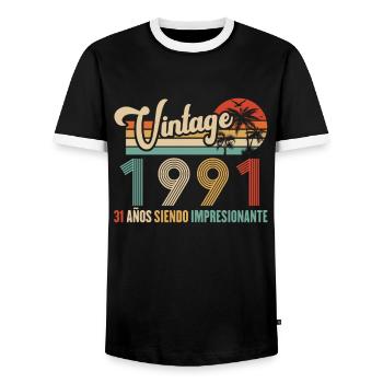 Vintage 1991 Anniversaire 31 ans D'être Awesome - T-shirt contrasté Homme - noir/blanc - Devant - AI Model Female 172 light (172cm) & AI Model Male 178 light (178cm)