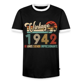 Vintage 1942 Anniversaire 81 ans D'être Awesome - T-shirt contrasté Homme - noir/blanc - Devant - AI Model Female 172 light (172cm) & AI Model Male 178 light (178cm)
