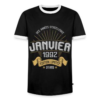 Anniversaire 1992 31 Ans Janvier Cadeau Vintage - T-shirt contrasté Homme - noir/blanc - Devant - AI Model Female 172 light (172cm) & AI Model Male 178 light (178cm)