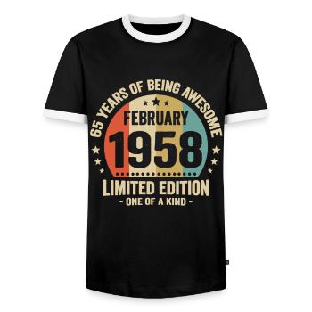65 Ans D'être Génial Depuis Février 1958 - T-shirt contrasté Homme - noir/blanc - Devant - AI Model Female 172 light (172cm) & AI Model Male 178 light (178cm)