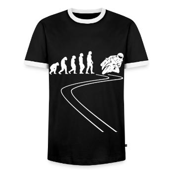 Motorcyclist Motorcycle Moped Evolution Motorcycle - Men's Ringer Shirt - black/white - Front - AI Model Female 172 light (172cm) & AI Model Male 178 light (178cm)