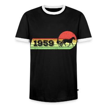 Cheval de trot né en 1959 Chevaux d’anniversaire - T-shirt contrasté Homme - noir/blanc - Devant - AI Model Female 172 light (172cm) & AI Model Male 178 light (178cm)