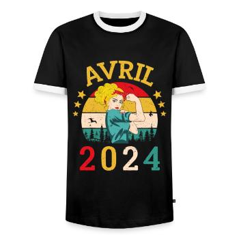 Avril 2024 Anniversaire Vintage Happy Birthday - T-shirt contrasté Homme - noir/blanc - Devant - AI Model Female 172 light (172cm) & AI Model Male 178 light (178cm)