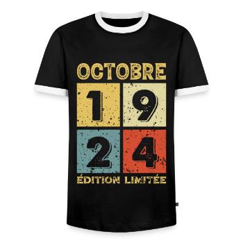 Anniversaire Vintage Idée Cadeau Octobre 1924 - T-shirt contrasté Homme - noir/blanc - Devant - AI Model Female 172 light (172cm) & AI Model Male 178 light (178cm)
