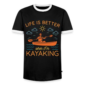 KAYAKS CANOE RAFTING PADDLE BOAT Kayaking KAYAKING KAYAK - Men's Ringer Shirt - black/white - Front - AI Model Female 172 light (172cm) & AI Model Male 178 light (178cm)