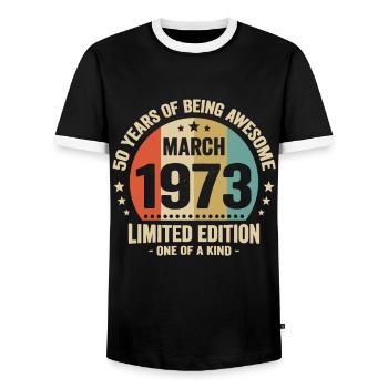 Anniversaire Vintage Idée Cadeau Mars 50 - T-shirt contrasté Homme - noir/blanc - Devant - AI Model Female 172 light (172cm) & AI Model Male 178 light (178cm)