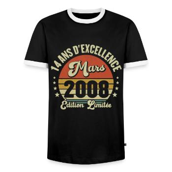 14 Ans D'excellence Mars 2008 Édition Limitée - T-shirt contrasté Homme - noir/blanc - Devant - AI Model Female 172 light (172cm) & AI Model Male 178 light (178cm)