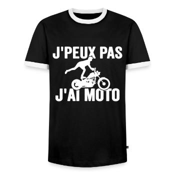Je Peux Pas J'ai Moto Humour Cadeau Anniversaire - T-shirt contrasté Homme - noir/blanc - Devant - AI Model Female 172 light (172cm) & AI Model Male 178 light (178cm)