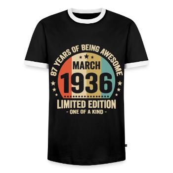 Anniversaire Vintage Idée Cadeau Mars 87 - T-shirt contrasté Homme - noir/blanc - Devant - AI Model Female 172 light (172cm) & AI Model Male 178 light (178cm)