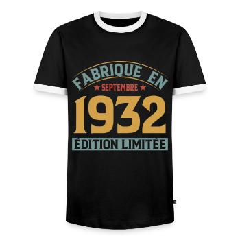 Fabriqué En Septembre 1932 Édition Limitée - T-shirt contrasté Homme - noir/blanc - Devant - AI Model Female 172 light (172cm) & AI Model Male 178 light (178cm)