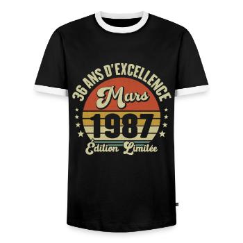 36 Ans D'excellence Mars 1987 Édition Limitée - T-shirt contrasté Homme - noir/blanc - Devant - AI Model Female 172 light (172cm) & AI Model Male 178 light (178cm)
