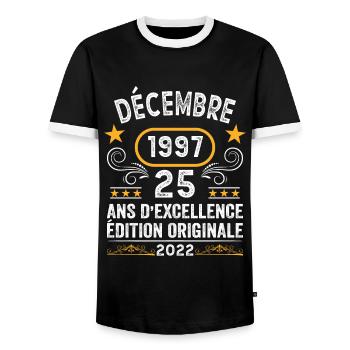 Anniversaire Vintage Idée Cadeau Décembre 1997 25 - T-shirt contrasté Homme - noir/blanc - Devant - AI Model Female 172 light (172cm) & AI Model Male 178 light (178cm)