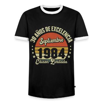 38 Ans D'excellence Septembre 1984 Édition Limitée - T-shirt contrasté Homme - noir/blanc - Devant - AI Model Female 172 light (172cm) & AI Model Male 178 light (178cm)