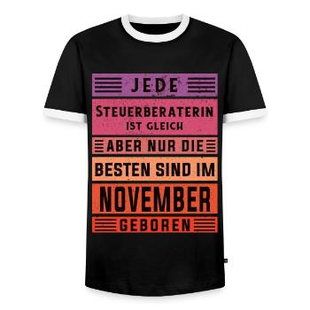 Buchhalter Geburtstag November geboren - Männer Kontrast-T-Shirt - Schwarz/Weiß - Vorne - AI Model Female 172 light (172cm) & AI Model Male 178 light (178cm)
