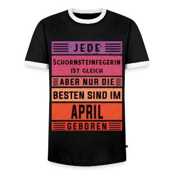 Kehrer Geburtstag April geboren Schornsteinfegerin - Männer Kontrast-T-Shirt - Schwarz/Weiß - Vorne - AI Model Female 172 light (172cm) & AI Model Male 178 light (178cm)