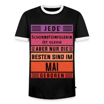 Kehrer Geburtstag Mai geboren Schornsteinfegerin - Männer Kontrast-T-Shirt - Schwarz/Weiß - Vorne - AI Model Female 172 light (172cm) & AI Model Male 178 light (178cm)