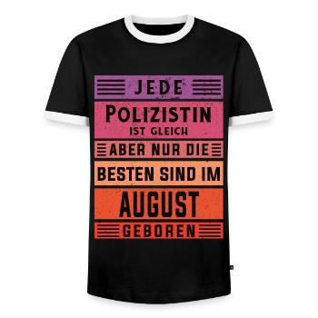 Kommissarin Geburtstag August geboren Polizistin - Männer Kontrast-T-Shirt - Schwarz/Weiß - Vorne - AI Model Female 172 light (172cm) & AI Model Male 178 light (178cm)