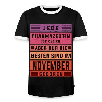 Laborant Geburtstag November geboren Pharmazeutin - Männer Kontrast-T-Shirt - Schwarz/Weiß - Vorne - AI Model Female 172 light (172cm) & AI Model Male 178 light (178cm)