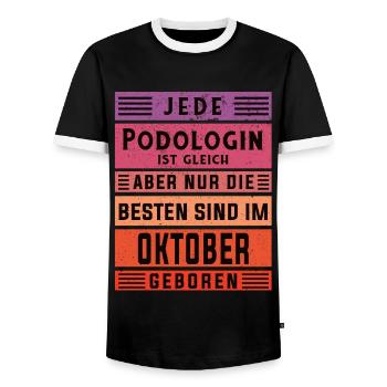 Fußpflege Geburtstag Oktober geboren Podologin - Männer Kontrast-T-Shirt - Schwarz/Weiß - Vorne - AI Model Female 172 light (172cm) & AI Model Male 178 light (178cm)
